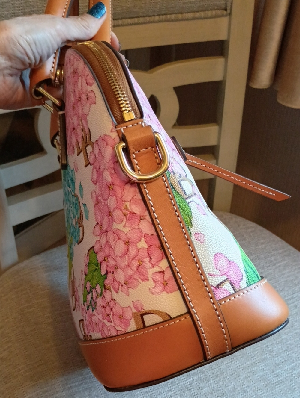 Dooney & Bourke Monogram Floral Hydrangea Zip Domed Satchel - Picture 8 of 17